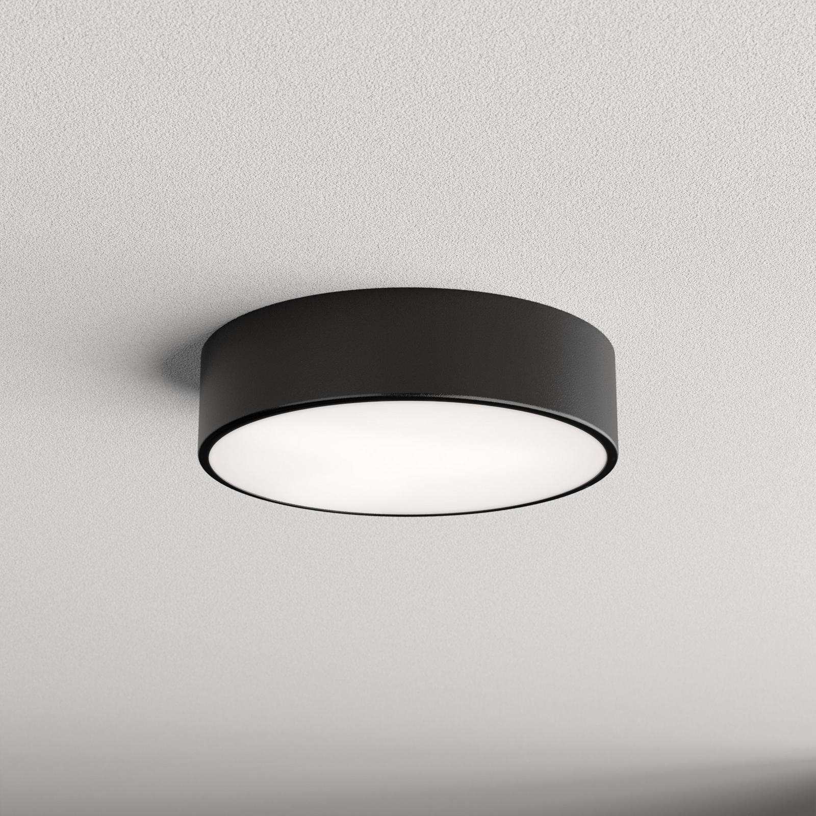 Cleo 300 ceiling lamp, black, sensor, IP54, Ø 30 cm, metal